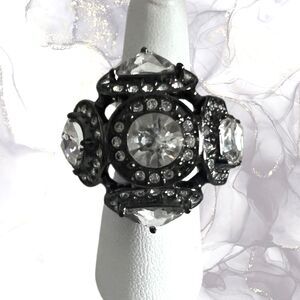 Large Statement Black/Clear Rhinestones "Shadows and Light Ring" by Mark | NIB